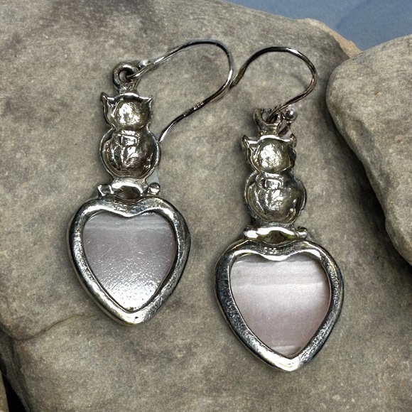 Pink Lace Agate Sterling Silver Owl Drop Earrings - Picture 5 of 8